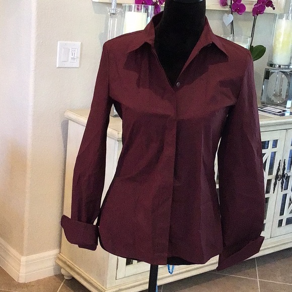 Theory Tops - Theory button down long sleeve top, wine color, size small